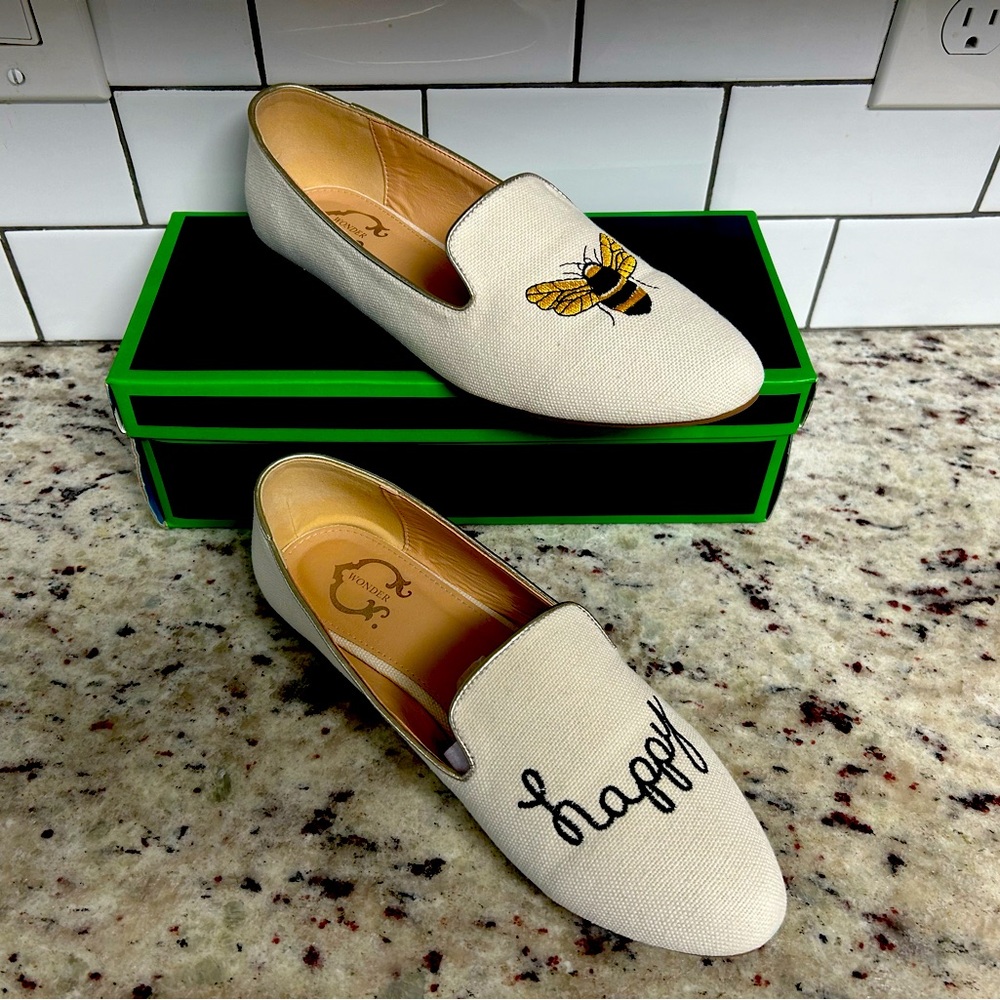 C. Wonder Bee Happy Embroidered Flats - size 9.5
